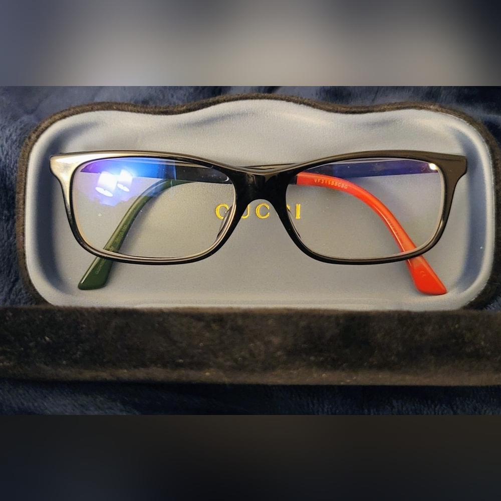 Gucci Black Frame Glasses with Multicolor Arms